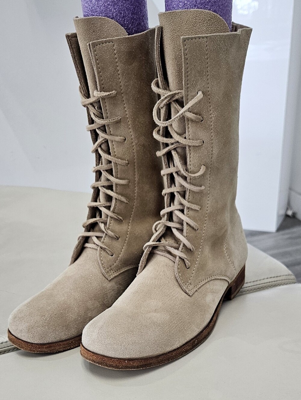 Peter Nappi Rainfall Taupe Suede Lace-Up Mid-Calf Boots